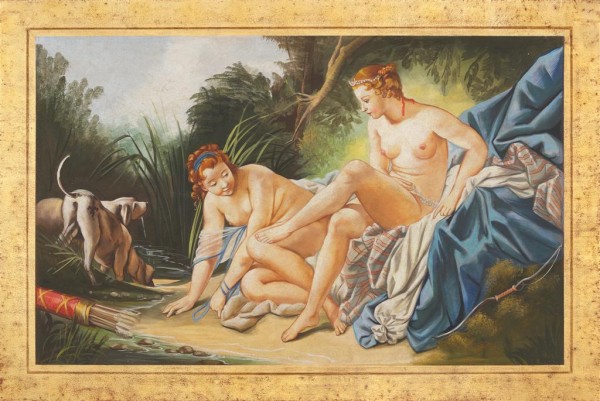 Un affresco suggestivo e seducente realizzato dai Maestri d'Arte di Mariani ispirato alla Diana al bagno del Boucher