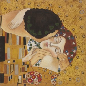 Un particolare de "Il bacio" (1907-1908) in un affresco firmato Mariani