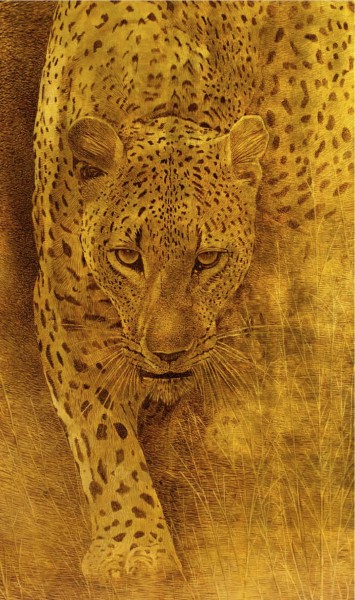 "Leopardo" by Arte Mariani, opera dipinta a mano su foglia oro