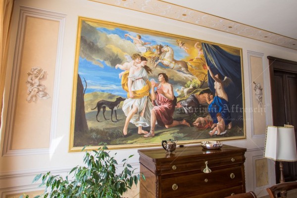 “Diana ed Endimione”, dipinta a parete dagli artisti di Mariani in fedele riproduzione del capolavoro di Nicolas Poussin, oggi custodito nel Museo di Detroit