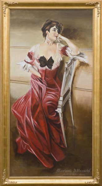 Portrait of a Lady (inspired by Giovanni Boldini, Miss Bell). The fresco is included in Mariani Affreschi’s classic catalogue